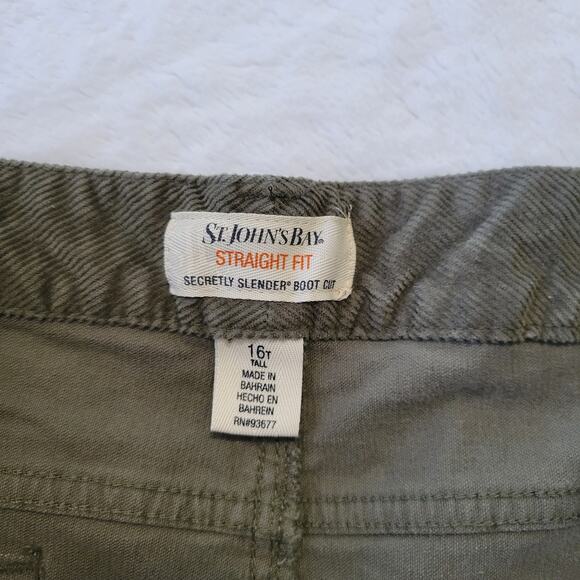 St Johns Bay Corduroy Pants Sz 16 Tall Green Straight Secretly Slender Boot Cut - Picture 7 of 10